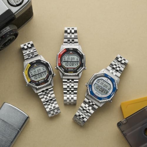 SMGG19P1 Herren Digitaluhr mit schwarzem und rotem Zifferblatt und silbernem Armband