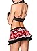 Women Role Play Mini Plaid Skirt Polyester Red Sexy Schoolgirl Lingerie,Black,Medium