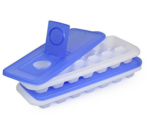 BloominGoods Ice Cube Trays with Lids | Stackable, No Spill, Covered Ice Cube Tray Set with Removable Covers | White & Blue - Pack of 2