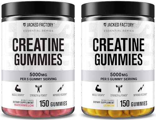 Jacked Factory Creatine Monohydrate Gummies 5g Daily Dose (1g per Gummy) - Creatine Gummy for Men and Women, Vegan-Friendly, Travel-Friendly, Third-Party Tested - 150 Gummies, Watermelon & Lemon
