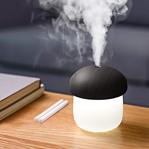 Mini Portable Car Humidifier for Travel, 250 ml Cool Mist Desk Personal Air Mushroom Humidifier with Night Lights, USB, Water Sprayer, Whisper-Quiet, Auto Shut-Off, Adjustable Mist Modes for Home,Baby