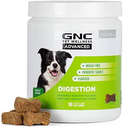 GNC Pets Advanced Digestion Dog Supplements for All Dogs | 90 ct Soft Chew Dog Digestive Supplements with Flaxseed and Probiotics | Chicken Flavor Dog Supplements for Digestive Support and Gut Health