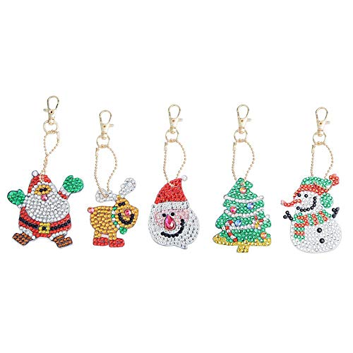 DIY Diamond Painting Keychain Christmas Santa Claus Key Ring, 5D Full Drill Mosaic Making Diamond Painting Pendant for Art Craft Key Ring Phone Charm Bag Decor(5 Pack)