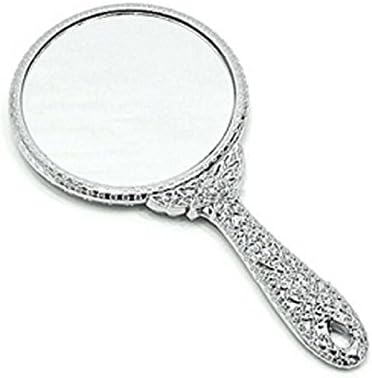 Vintage Style Round Vanity Hand Held Mirrors Purses Make up Mirror (Silver)