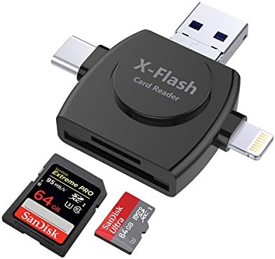Micro SD &amp; TF Card Reader, SD Memory Card Camera Reader Adapter With Lightning, USB Type C, Micro USB OTG, USB 3.0 Connector for iPhone/iPad/Mac/Macbook Pro/Android/PC (4 in 1)
