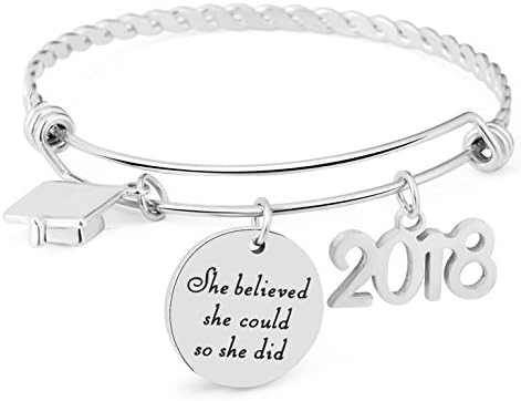 ELOI Class of 2020 Graduation Jewelry Inspirational Gift She Believed She Could So She Did Charm Bracelet Bangle for Women, Girls