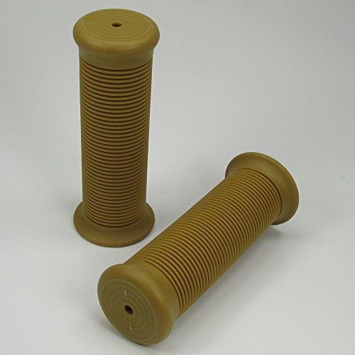 Natural Gum Color (Light Brown) Ribbed Rubber Motorcycle Grips Fits 1" Handlebars Bars and Exterior Cables - Harley Honda Kawasaki Suzuki Yamaha Bobber Chopper Cafe Racer Brat