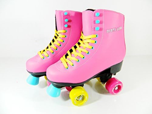 Speedy Roller Skate Girl Youth Size Women's Size 3-8 Pink w/ Colorful Wheels (Women 7)