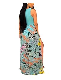 Vestido transparente de malla Sprifloral para mujer Vestido largo sin mangas con estampado de letras y graffiti