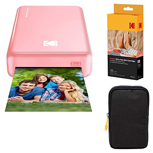 Kodak Mini2 Instant Photo Printer (Pink) Basic Bundle + Paper (20 Sheets) + Deluxe Case