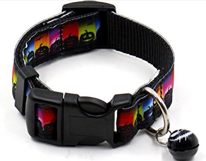 Sporer@ Pething New Cat Pet Collar Dog Collar with Small Bell for Halloween Celebration (black pumpkin bats, small 0.75-1.05Feet)