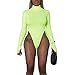 Azhong Women's Basic Solid Sexy Bodysuit Turtleneck Leotard Top Long Sleeve Bodycon Jumpsuit Stretchy Romper Neon Lime