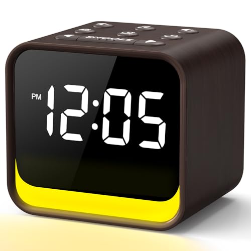 REACHER Radiowecker für das Schlafzimmer, Digitale FM Radiouhr mit Weißrausch-Soundmaschine, 9 Alarmtönen, dimmbarem Display, 7 Farben Nachtlicht, Automatischem