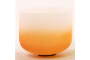 Leize Crystal Singing Bowl Gradient Color Chakra Tuned Quartz 11” wide Orange 432hz D Note with Suede Striker