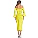 Corala Women Off Shoulder Ruffle Long Sleeve Bodycon Party Midi Dress,Yellow,XLarge