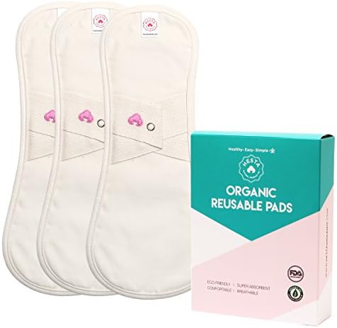 Hesta Organic Cotton Reusable Cloth Menstrual Period Pads, Set of 3