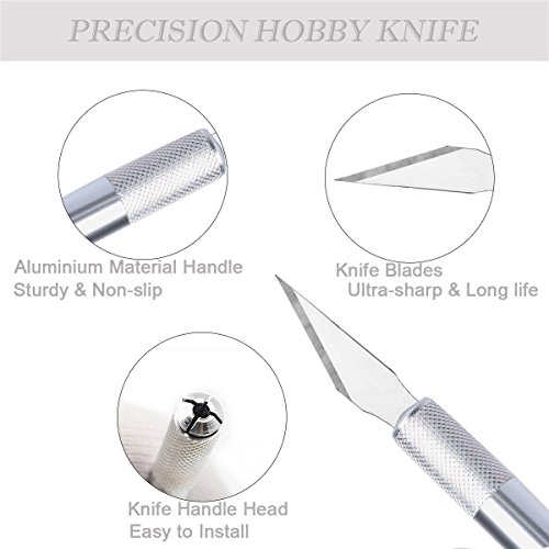 COMIART Precision Cutter Utility and Hobby Knife, 1 Pcs Solid Metal Craft Pen Knife with 36 Pcs Premium Grade Blades for Art, Hobby, Sculpture, Scrapbooking, Fine Point, Repair DTY - Thumbnail 2