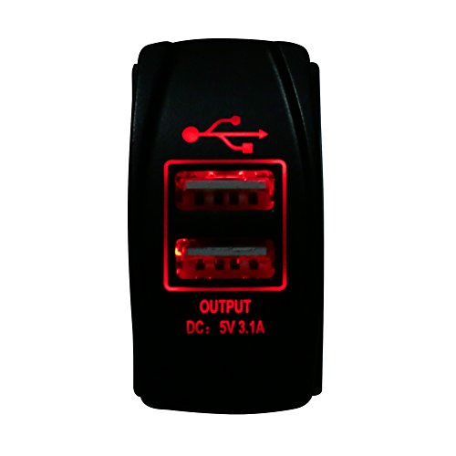 HOTSYSTEM 12-24V 3.1A Motorcycle Car Red LED Light Dual USB Power Supply Charger Port Socket Waterproof