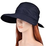 Vbiger Butterfly Knot Sun Wide Brim Visor Floppy Fold Beach Hat (Navy Blue)