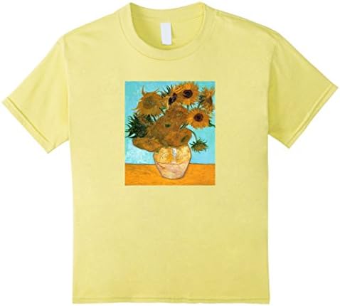 Kids 12 SUNFLOWERS in VASE SHIRT Floral Bouquet Van Gogh Painting 6 Lemon