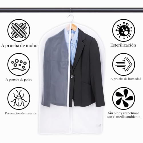 Niviy Clothes Wardrobe Set of 6 Transparent Clothes Covers 60 x 100 cm Breathable Fabric for Storage of Suits Dresses American Coats Shirts Evening Dresses