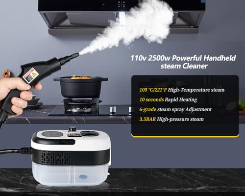 Foandbevi 7 in 1 Handheld Steam Cleaner for Home, 2500W High Pressurized Steamer for Cleaning, 6-Level Multipurpose Steam Cleaner for Car Floor Upholstery Kitchen Bath