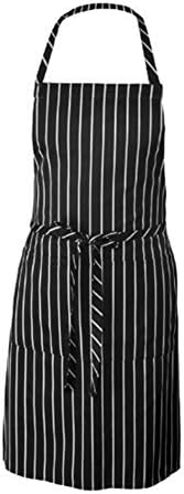 Drawihi Apron Women's Apron with Pocket Cotton Waterproof Apron Apron Home Kitchen/Crafts/Coffee House/Restaurant Black and White Stripes