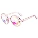 YOOSKE Kaleidoscope Glasses Round Sunglasses for Women Men Rainbow Prism Sun Glasses Mirrored Steampunk Goggles with Sunglasses Cloth Bag (Pink Frame)