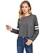 SweatyRocks Women's Striped Long Sleeve Crewneck Crop Top Sweatshirt Dark Grey S