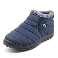 DeerYou Womens Snow Boots Warm Slip-On Winter Ankle Booties Waterproof Anti-Slip Fur Lined Flat Sneakers Blue US 9