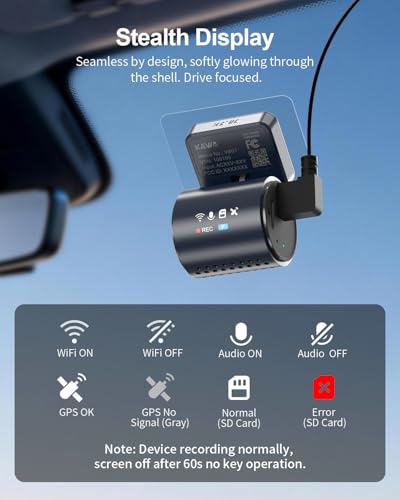 KAWA 4K Front Mini Dash Cam, Voice Control, Stealth Screen, 2K HDR NightEagle Engine Car Camera, Built-in Wi-Fi 6 and GPS, 24/7 Buffer Parking Mode, Support 256GB Max