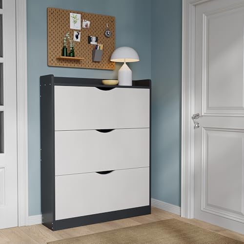 DAYONG Shoe Storage Cabinet, Wood Shoe Storage Organizer with 3 Flip Drawers, Slim Hidden Organizer for Entryway, Narrow Shoe Cabinet for Small Space Hallway Living Room Dorm. (COULUR2)
