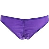 FEESHOW Women's Brazilian Bikini Thongs Bottom V Cheeky Ruched Swimwear Swimsuit Purple Small(Waistline: 24.5-33.0