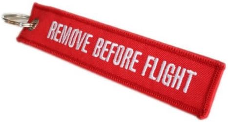 Red Linen Remove Before Flight Key Chain Luggage Tag Woven Embroidery Keychain