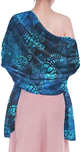 Watercolor Blue Sea Turtle Chiffon Shawls Sexy Christmas Party Swim Scarf Soft Cozy Infinity Scarf Long Winter Warm Stole Sunscreen Paisley Scarf