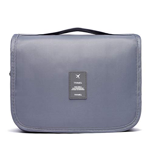 HaloVa Toiletry Bag, Cosmetic Bag, Travel Makeup Case Essentials Storage Organizer for Women Men, with Hanging Hook, Gray