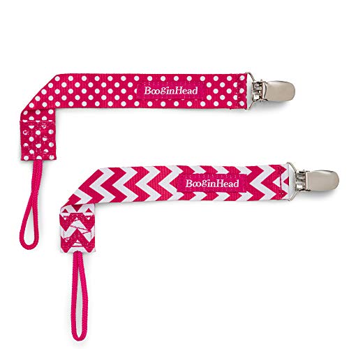 BooginHead Baby Newborn PaciGrip Pacifier Clip, Holder, Toy, Teether, Soothie, Universal Loop Girl, Pink Chevron, Pink Polka Dots, 2 Pack - Thumbnail 4