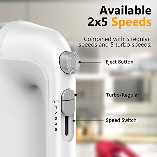 Hand Mixer Electric, 450W Kitchen Mixers with Scale Cup Storage Case , Turbo Boost / Self-Control Speed + 5 Speed… - Image 3