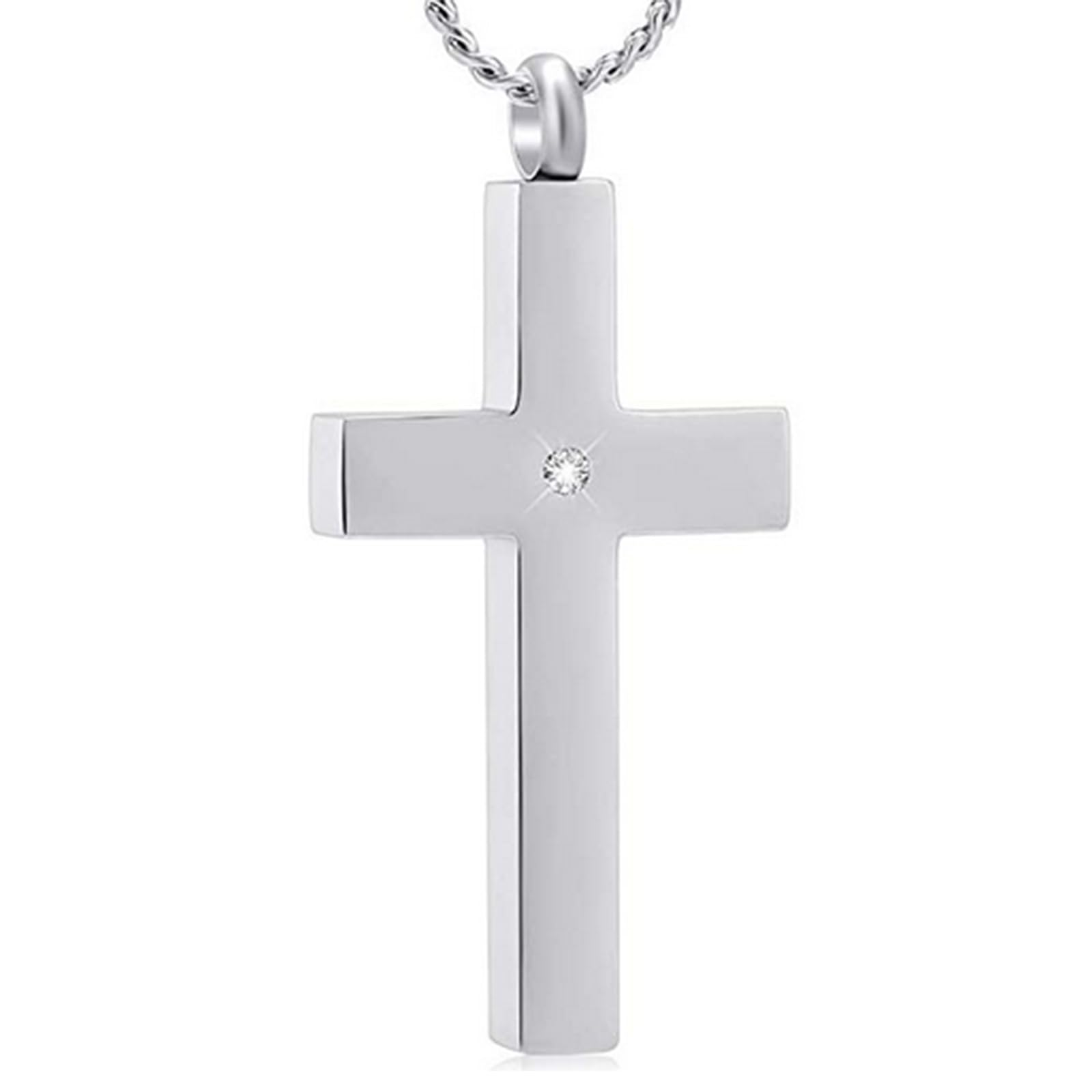 Crystal Cross Necklace for Ashes - Stainless Steel Keepsake Cremation Jewelry - Religious Cross Memorial Urn Necklace for Pet Human Ashes Pendant