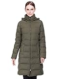 Puredown Women's Light Long Goose Down Jacket Hooded Coat, Army Green