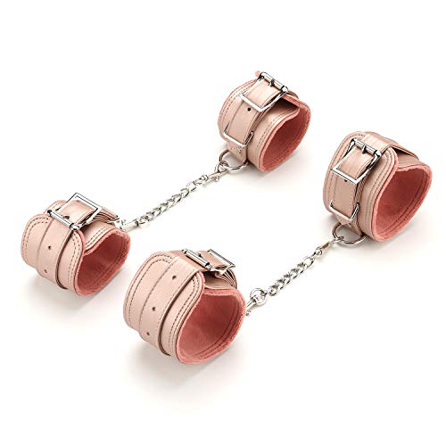 Frosted-Rose-Gold-Expandable-Spreader-Bar-with-4-Fur-Pink-Adjustable-Straps-Kit-Gift-Set-for-Home-Gyms-Exciting-Games