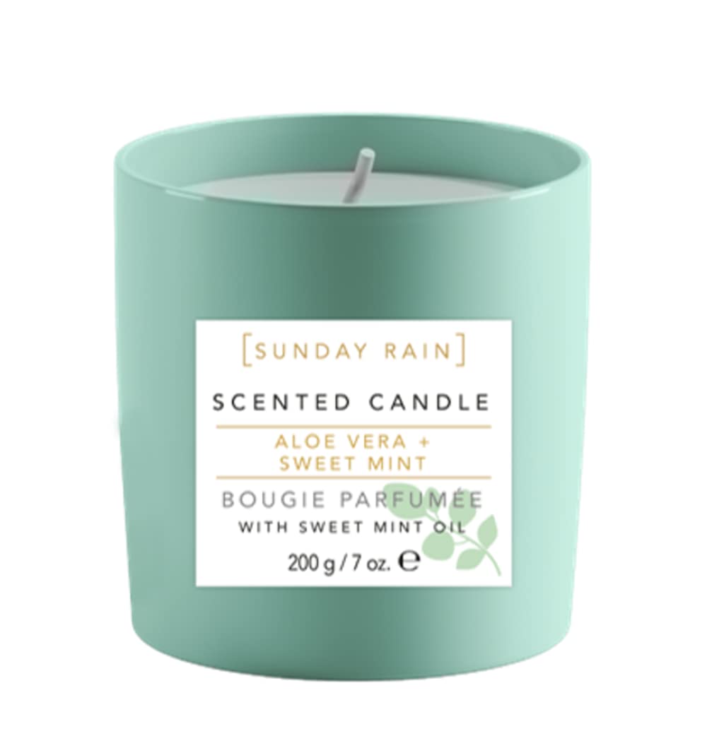 Sunday Rain Aloe Vera & Sweet Mint Soy Candle, with Aromatherapy Oils, Up to 40 Hours Burn Time, Refreshing & Calming Fragrance, 265g