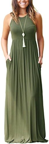 Myobe women's Summer Maxi Dress Sleeveless Racerback Loose Plain Casual Long Beach Dresses with Pockets（Dark Green,XXL