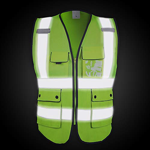 Tianwang Skynet Reflective Safety Vest, High Visibility with 8 Pockets and Front Zipper Protective Workwear, XL