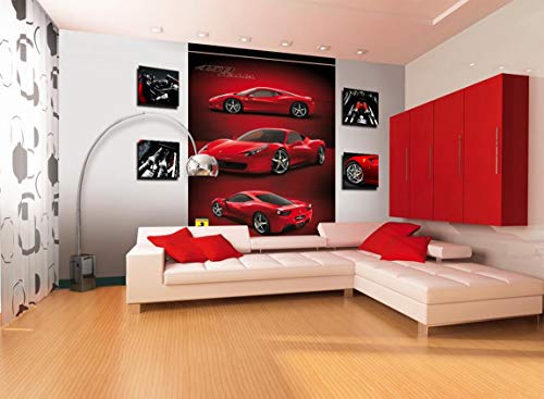 Wall Decorations for Living Room Decor for Men Black and White Wall Art Red Car Decor Ferrari Engine Feature Boy Room Decor Car Posters Home Decorations 4 Piece Framed Canvas Wall Art