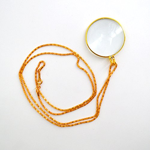 5X Pendant Reading Magnifier Loupe Chain Best Necklace Map Magnifying Glass Hanging Magnifying Glass for Reading Newspaper,Magazine Gold