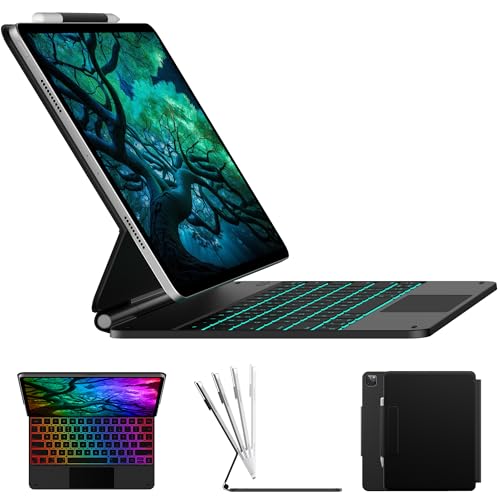 typecase Edge Keyboard Case for iPad Air 13"(M4/M3/M2, 2026/2025/2024) & Pro 12.9" – Magic with Multi-Touch Trackpad, 11 Colors Backlight, Pencil Holder, Slim & Lightweight- Black