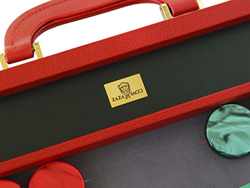 Leather/Microfiber Backgammon Set - (23" Large Attache Case, Zaza & Sacci) - Red