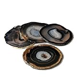 Airblasters Black Color 3-3.5 Inch Natural Sliced Agate Coaster Set of 4