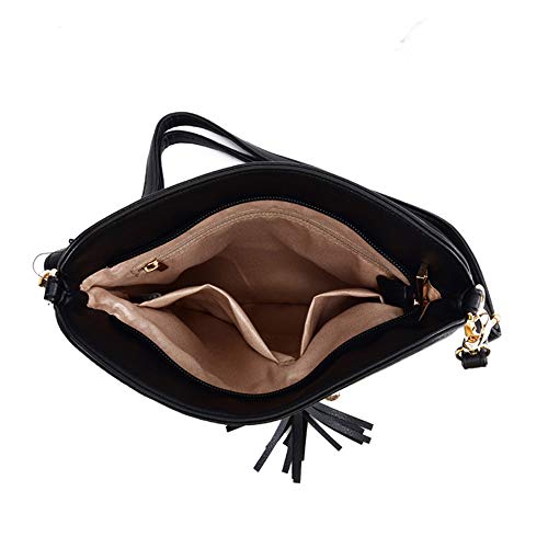 GLITZALL Lightweight Medium Crossbody Bag with Tassel and Zipper Pocket (Black)